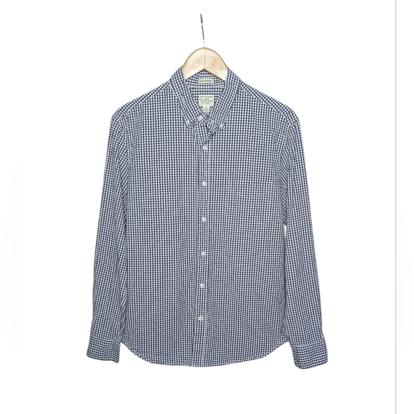 J. Crew Other - J.Crew Button Down Shirt Mens Large Short Navy Blue Gingham Slim Untucked Cotton